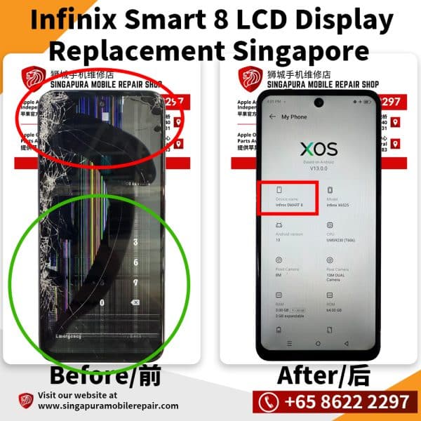 Cheapest Infinix Smart 8 Phone LCD Display Replacement Service Center Shop Singapore