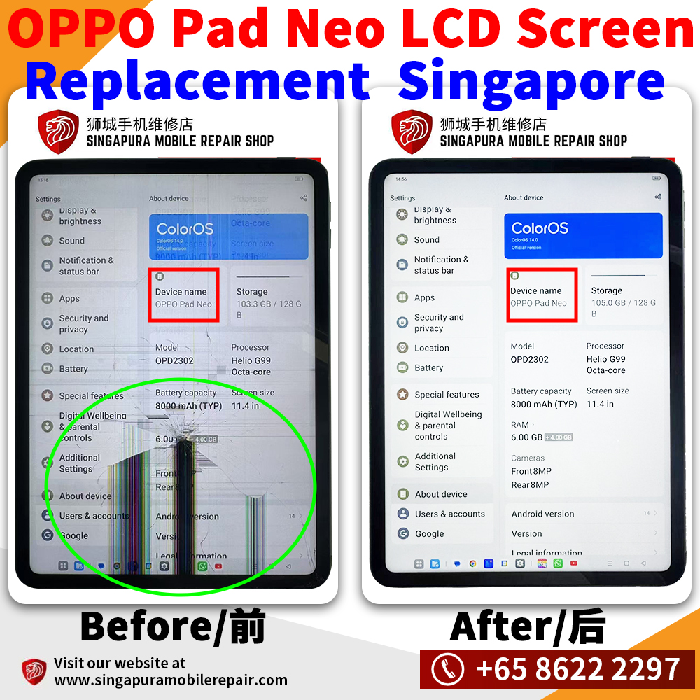 Best and Cheapest OPPO Pad Neo Tablet LCD Screen Repair Shop in Singapore