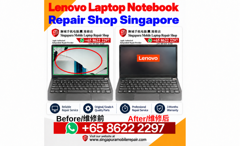 Lenovo laptop cracked LCD screen repair before and after in Singapore