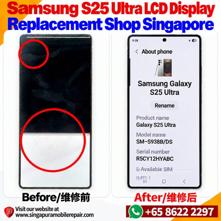 Samsung S25 Ultra black and white screen before and after repair
